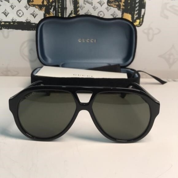 New Authentic Black Aviator Sunglasses GG0159SN 001 - Picture 6 of 11